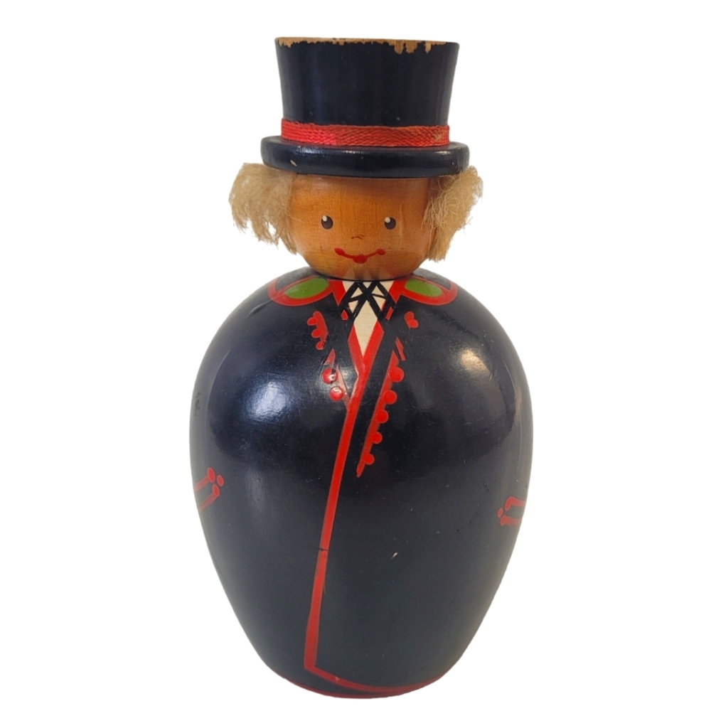 Vintage 1950's Polish wooden man with top hat figurine
